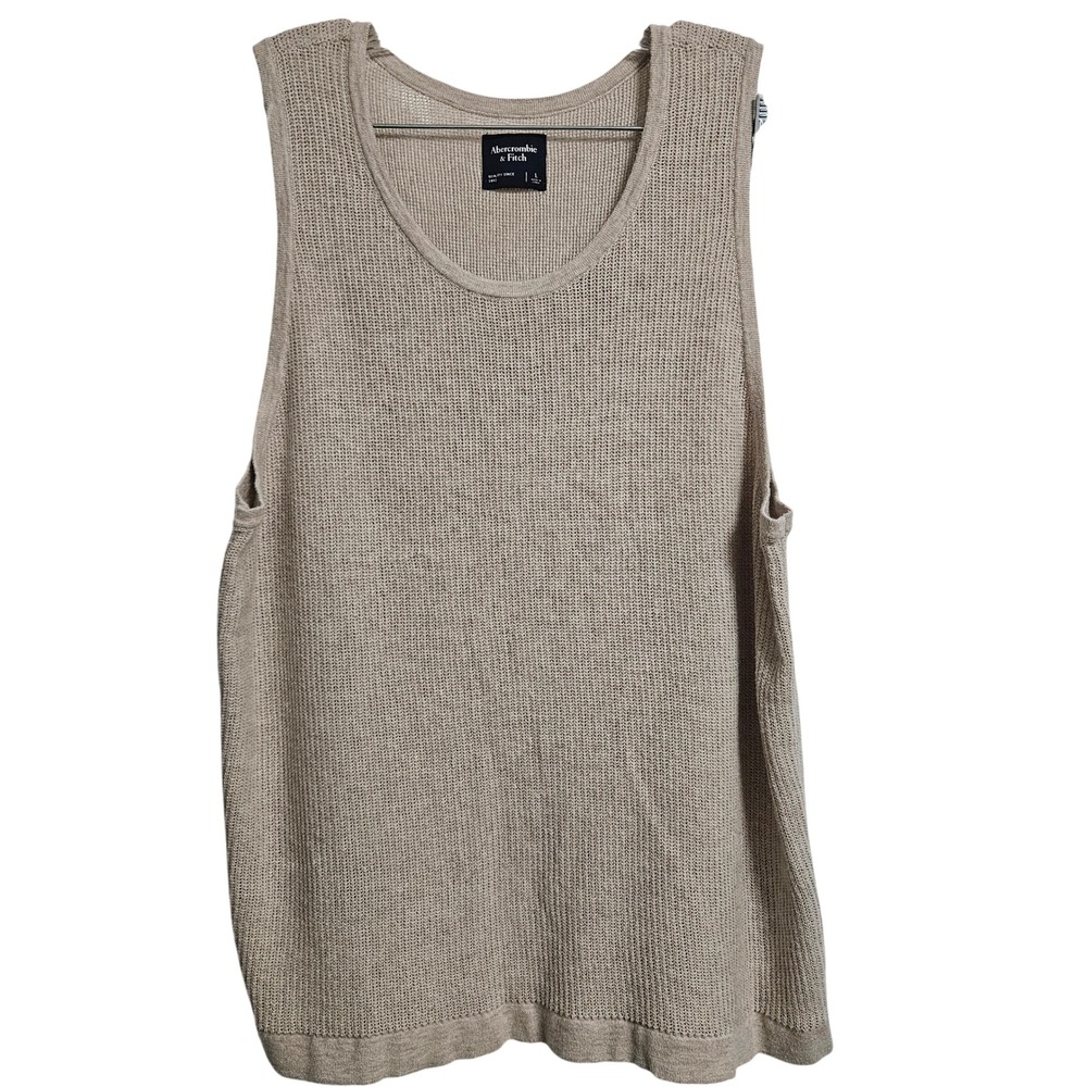 Abercrombie & Fitch Crochet Style Layering Knit Tank Mens Lg Tan Cotton Blend - Picture 1 of 9